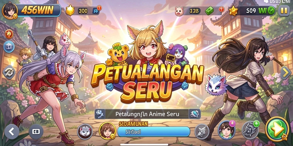 Tangkapan layar utama 456WIN dengan aksi karakter anime yang menegangkan.