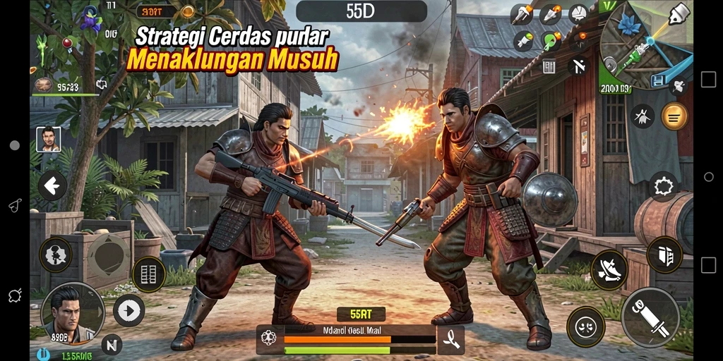 Tangkapan layar gameplay 55RT menunjukkan aksi strategi yang mendebarkan.
