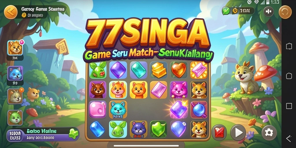 Tampilan screenshot menarik dari gameplay 77SINGA Match-3.