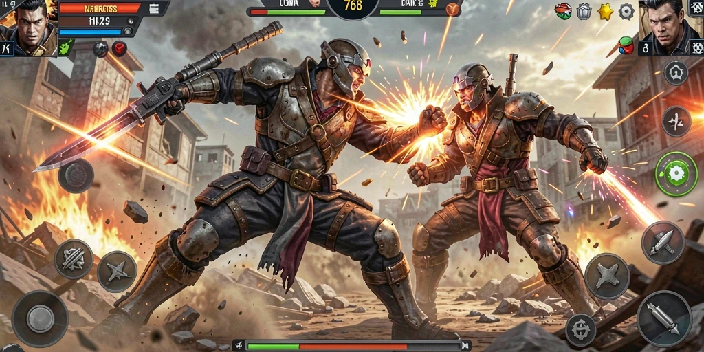 Tampilan aksi seru dalam gameplay 8768 yang mendebarkan.