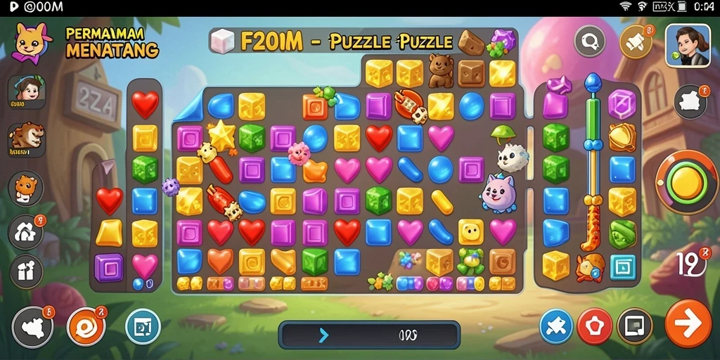Tampilan gameplay F200M yang penuh warna dan menantang.
