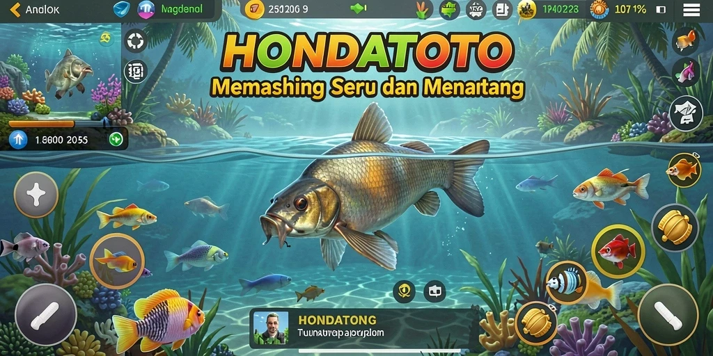 Tangkapan layar dari gameplay HONDATOTO menunjukkan suasana memancing yang seru dan menantang.