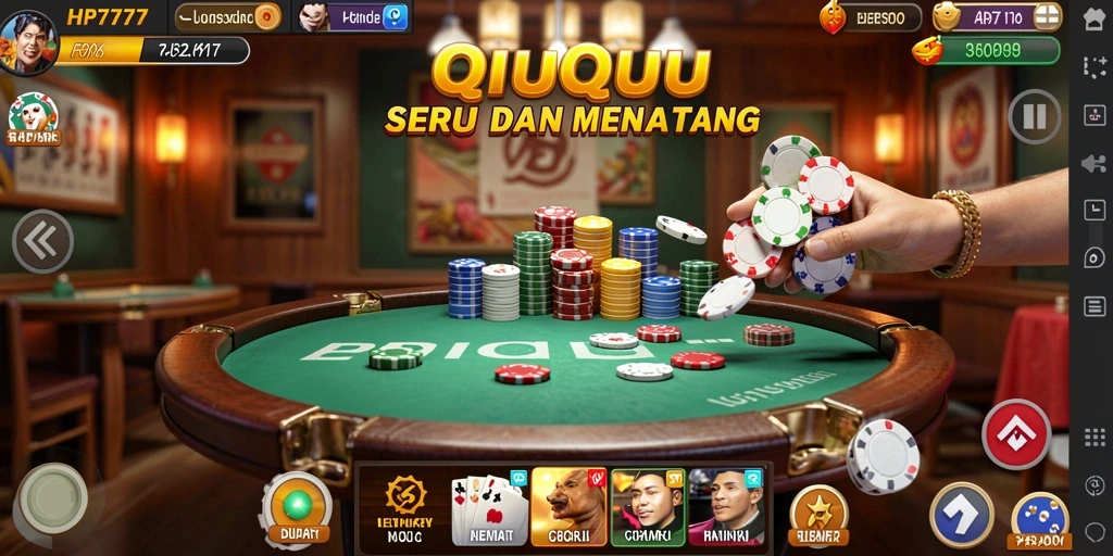 Tampilan aksi seru dalam gameplay QiuQiu di HP777.