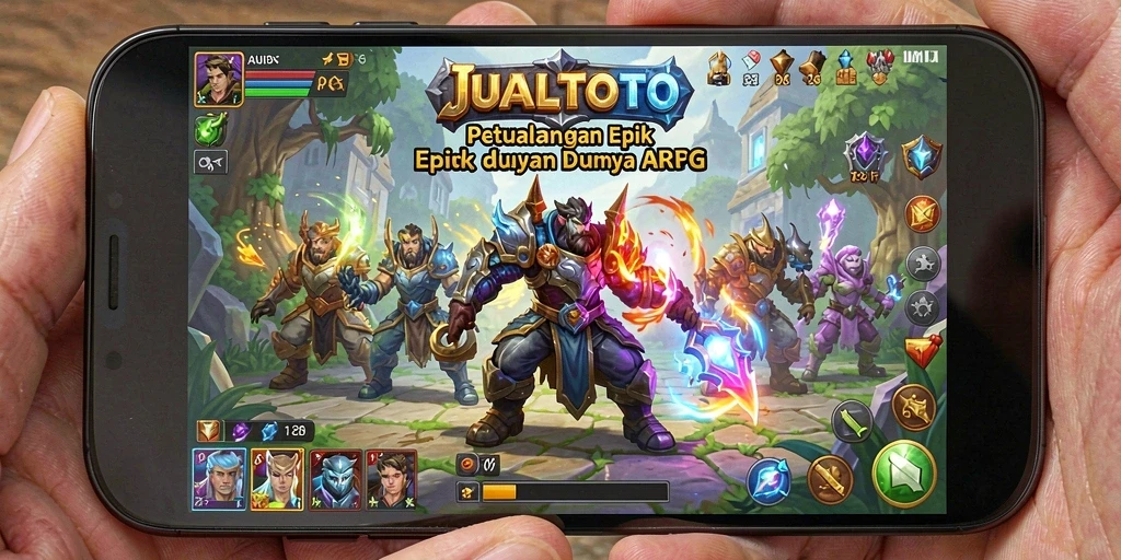 Screenshot menunjukkan pertempuran epik dalam JUALTOTO dengan karakter yang kuat.