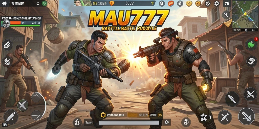 Tampilan gameplay seru pertarungan di MAU777 dengan aksi Battle Royale yang mendebarkan.