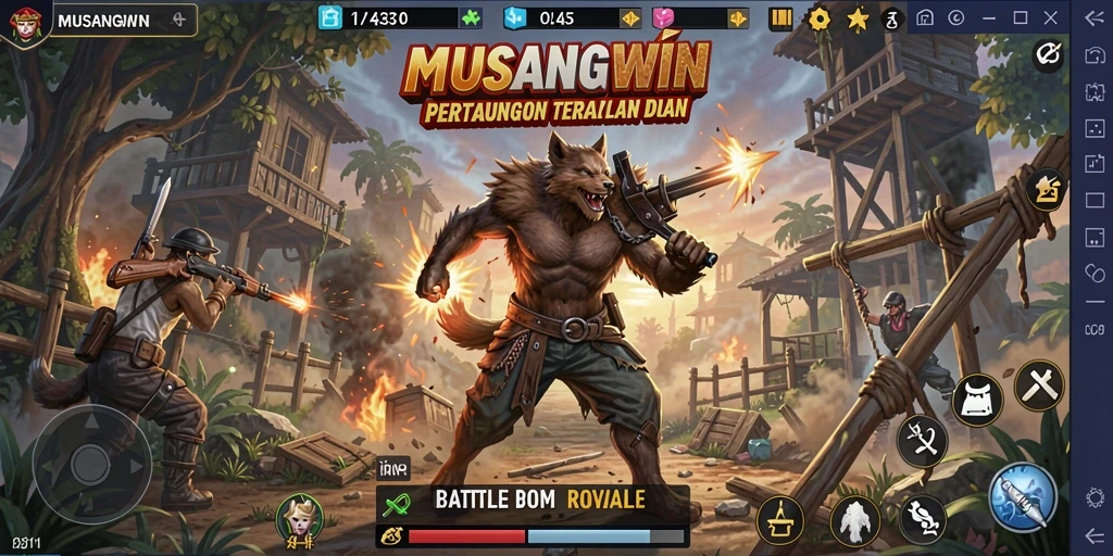 Gambaran gameplay intens di arena pertempuran MUSANGWIN.
