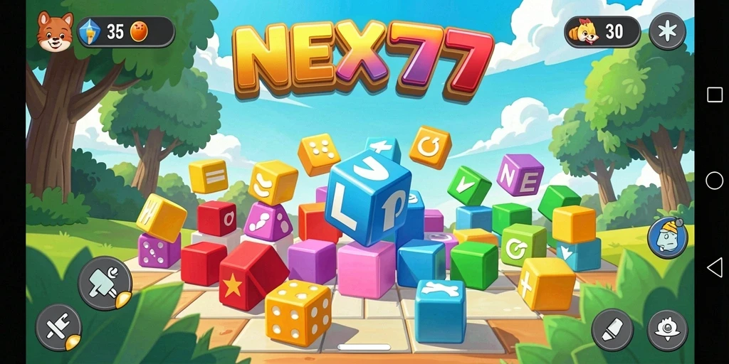 Screenshot utama NEX777 menampilkan gameplay puzzle yang seru.