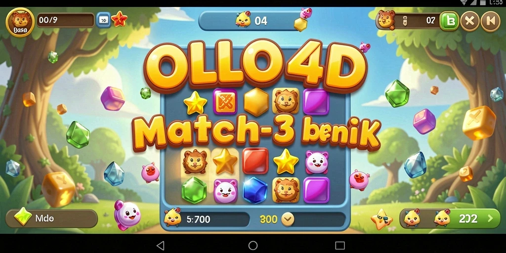 Screenshot OLLO4D menampilkan aksi mencocokkan elemen dalam gameplay Match-3.