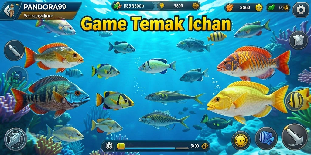 Tampilan gameplay seru dalam PANDORA99 dengan berbagai ikan menantang.