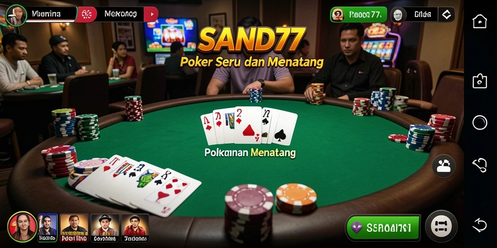 Tampilan utama SAND77 menampilkan gameplay Poker yang seru dan interaktif.
