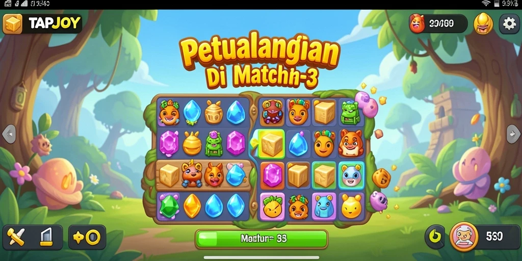 TAPJOY gameplay Match-3 yang seru dan berwarna-warni.